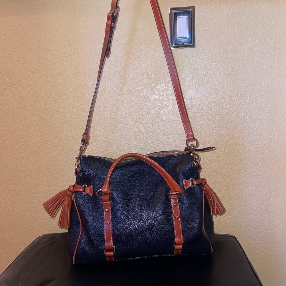 Dooney & Bourke All Weather Leather Black and Tan Satchel - Picture 4 of 5